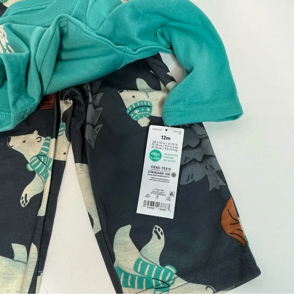 Carter's Blue Green Toddler Boys' 2pc Polar Bear Long Sleeve Pajama Set 12M NEW!